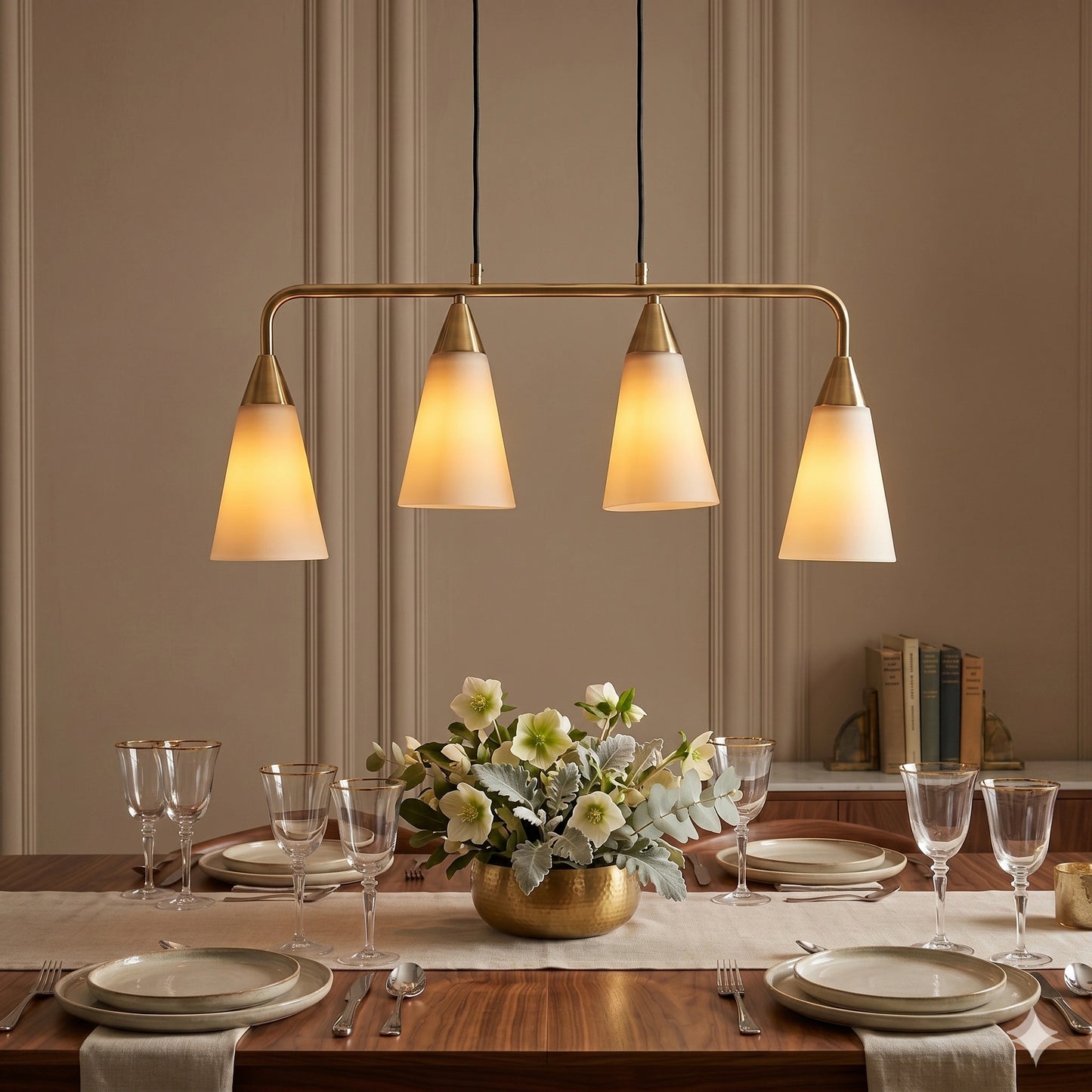 Elsewedy 4-Light White & Gold Pendant - Industrial Iron & Glass Chandelier for Restaurants (2066/4)