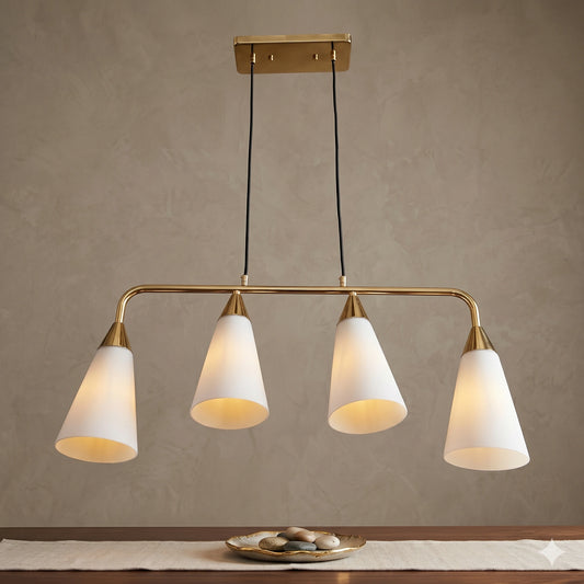 Elsewedy 4-Light White & Gold Pendant - Industrial Iron & Glass Chandelier for Restaurants (2066/4)