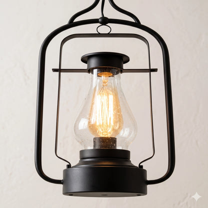 Elsewedy Black Outdoor Hanging Lantern - Bubble Glass E27 Waterproof Pendant (2083-1H)