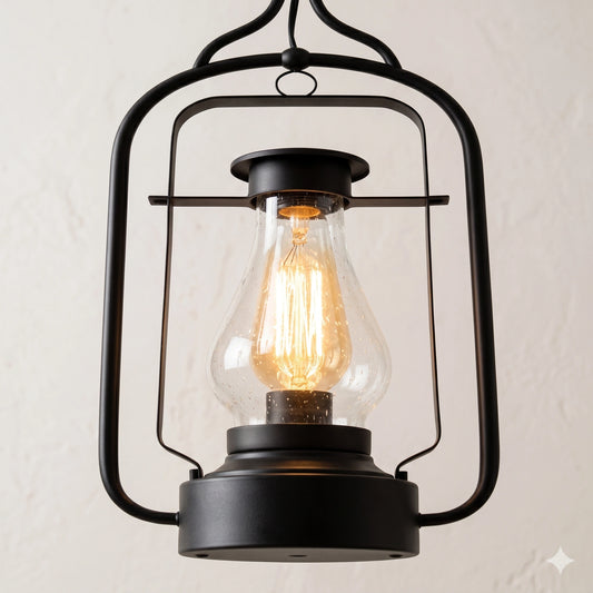 Elsewedy Black Outdoor Hanging Lantern - Bubble Glass E27 Waterproof Pendant (2083-1H)