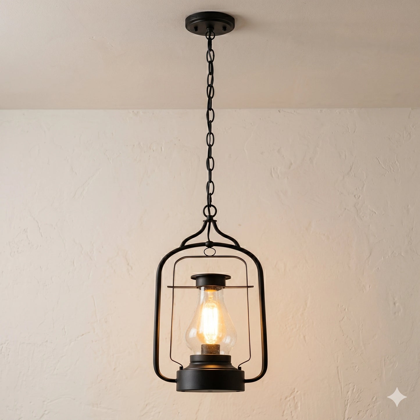 Elsewedy Black Outdoor Hanging Lantern - Bubble Glass E27 Waterproof Pendant (2083-1H)
