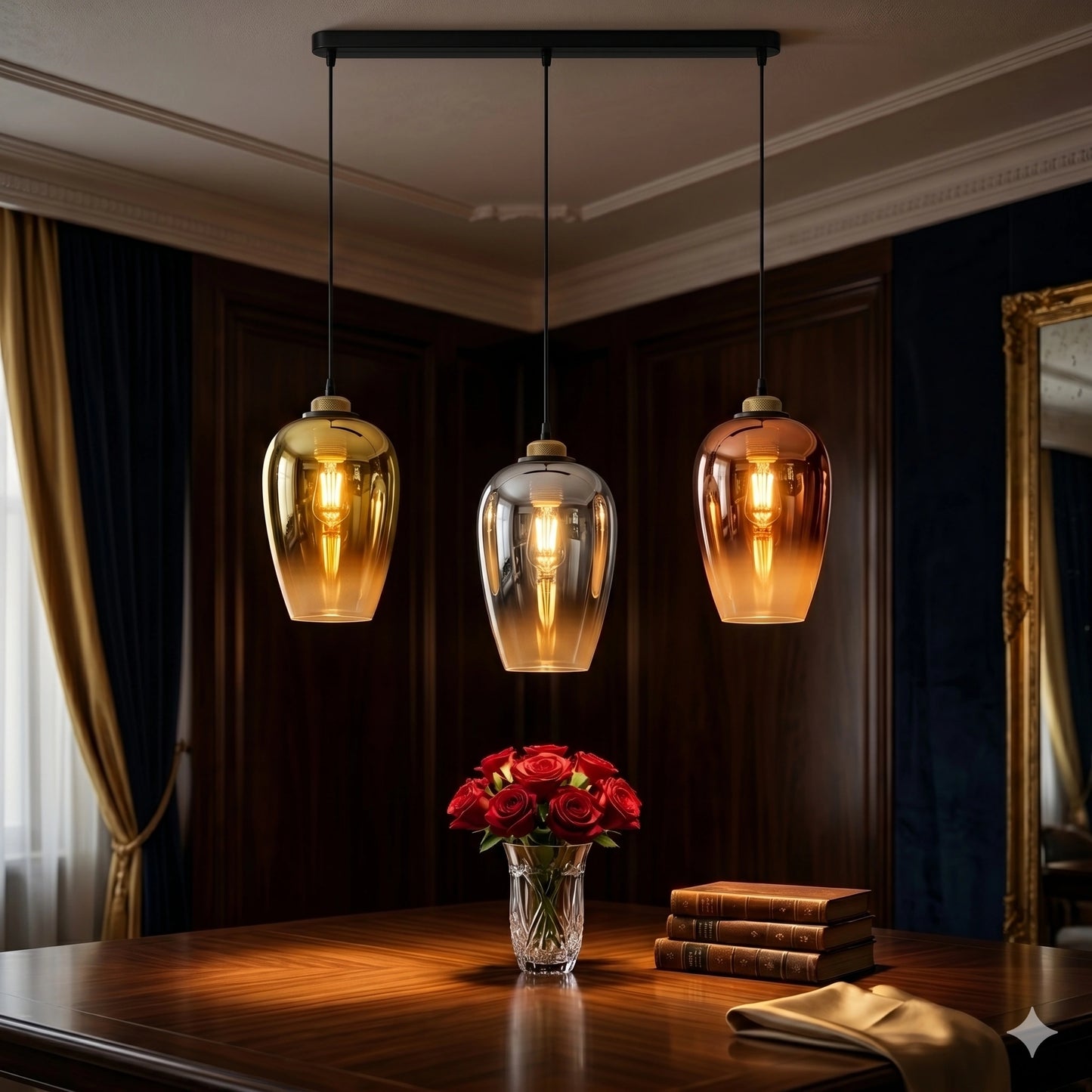 Elsewedy 3-Light Chrome Globe Pendant - Modern Linear Glass Chandelier for Kitchen Island (2113/3)