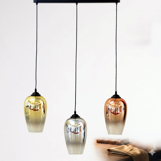 Elsewedy 3-Light Chrome Globe Pendant - Modern Linear Glass Chandelier for Kitchen Island (2113/3)