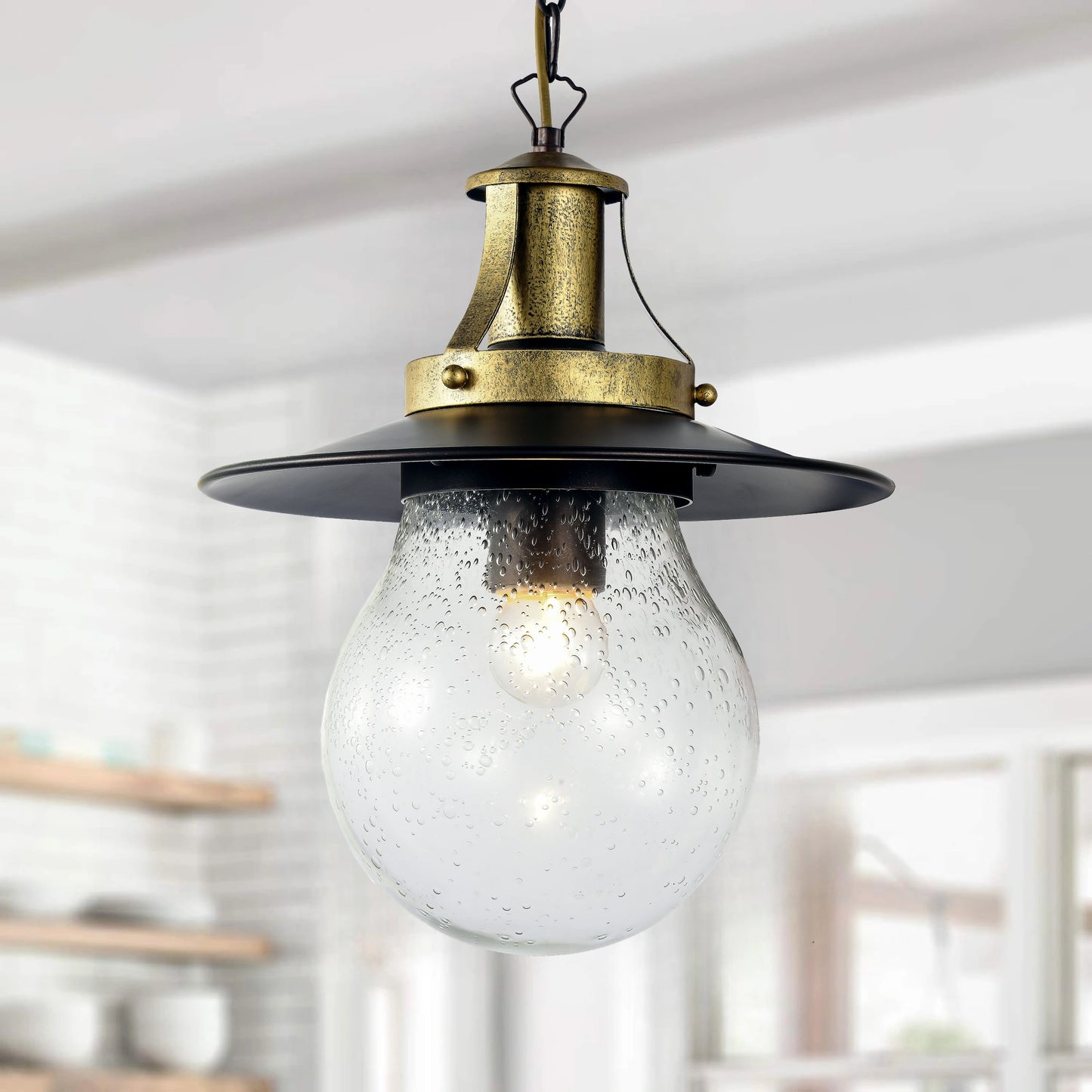 Elsewedy Gold Outdoor Hanging Lantern - Bubble Glass E27 Waterproof Pendant (2165-1H)