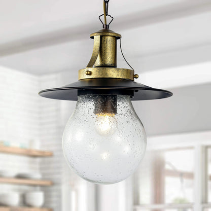 Elsewedy Gold Outdoor Hanging Lantern - Bubble Glass E27 Waterproof Pendant (2165-1H)