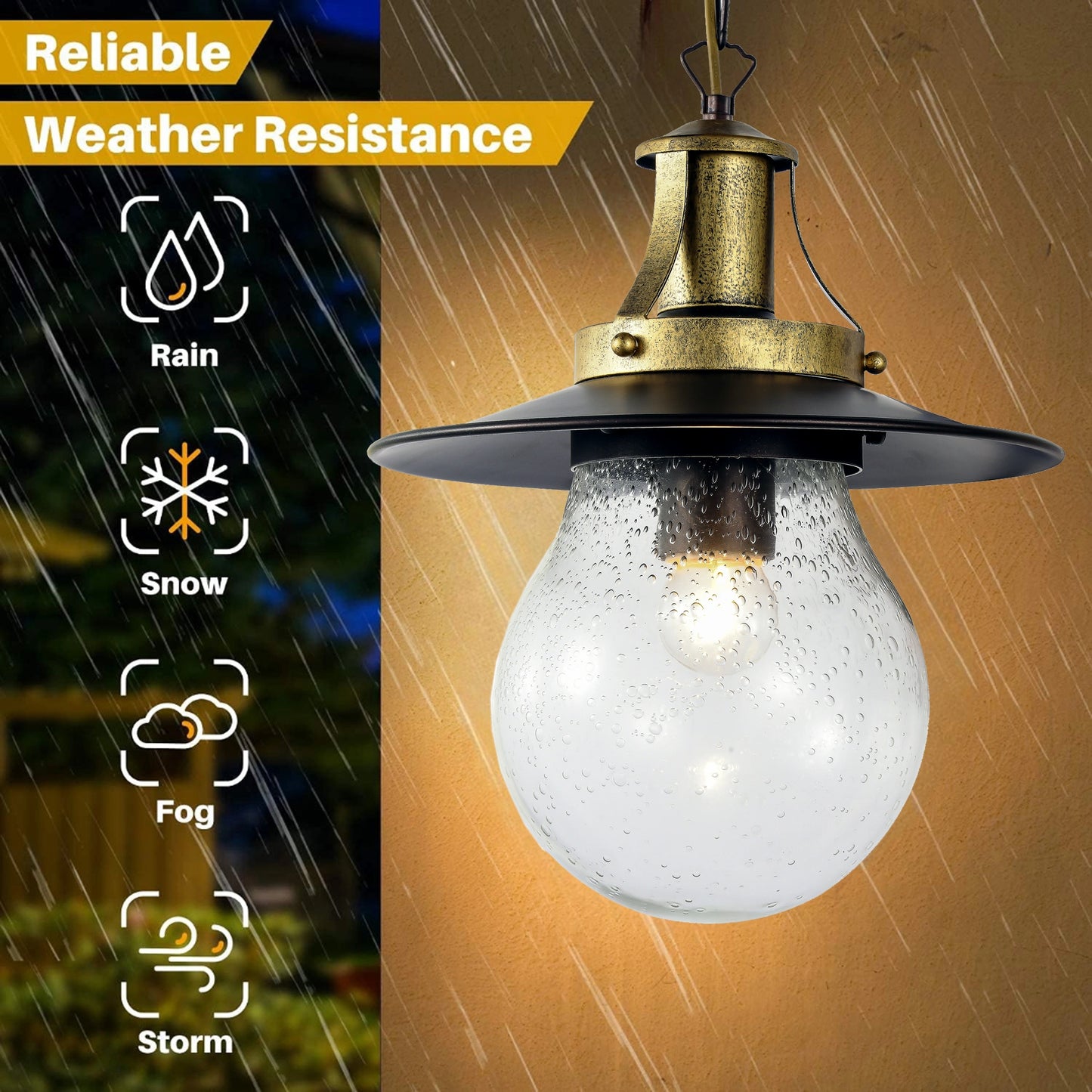 Elsewedy Gold Outdoor Hanging Lantern - Bubble Glass E27 Waterproof Pendant (2165-1H)