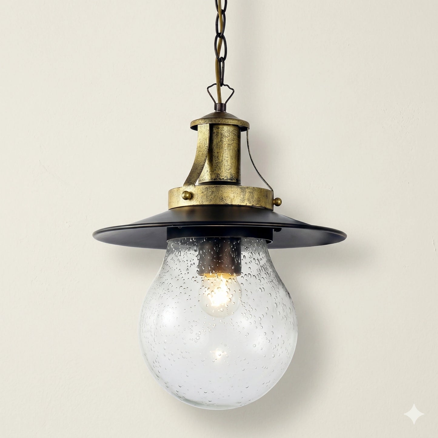 Elsewedy Gold Outdoor Hanging Lantern - Bubble Glass E27 Waterproof Pendant (2165-1H)