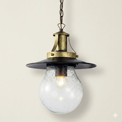 Elsewedy Gold Outdoor Hanging Lantern - Bubble Glass E27 Waterproof Pendant (2165-1H)