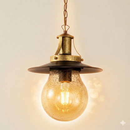 Elsewedy Gold Outdoor Hanging Lantern - Bubble Glass E27 Waterproof Pendant (2165-1H)