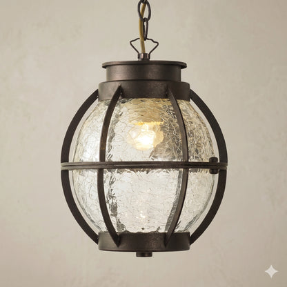 Elsewedy Rustic Bronze Outdoor Hanging Lantern - Crack Glass E27 Waterproof Pendant (2229-1H)