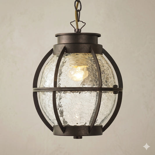 Elsewedy Rustic Bronze Outdoor Hanging Lantern - Crack Glass E27 Waterproof Pendant (2229-1H)