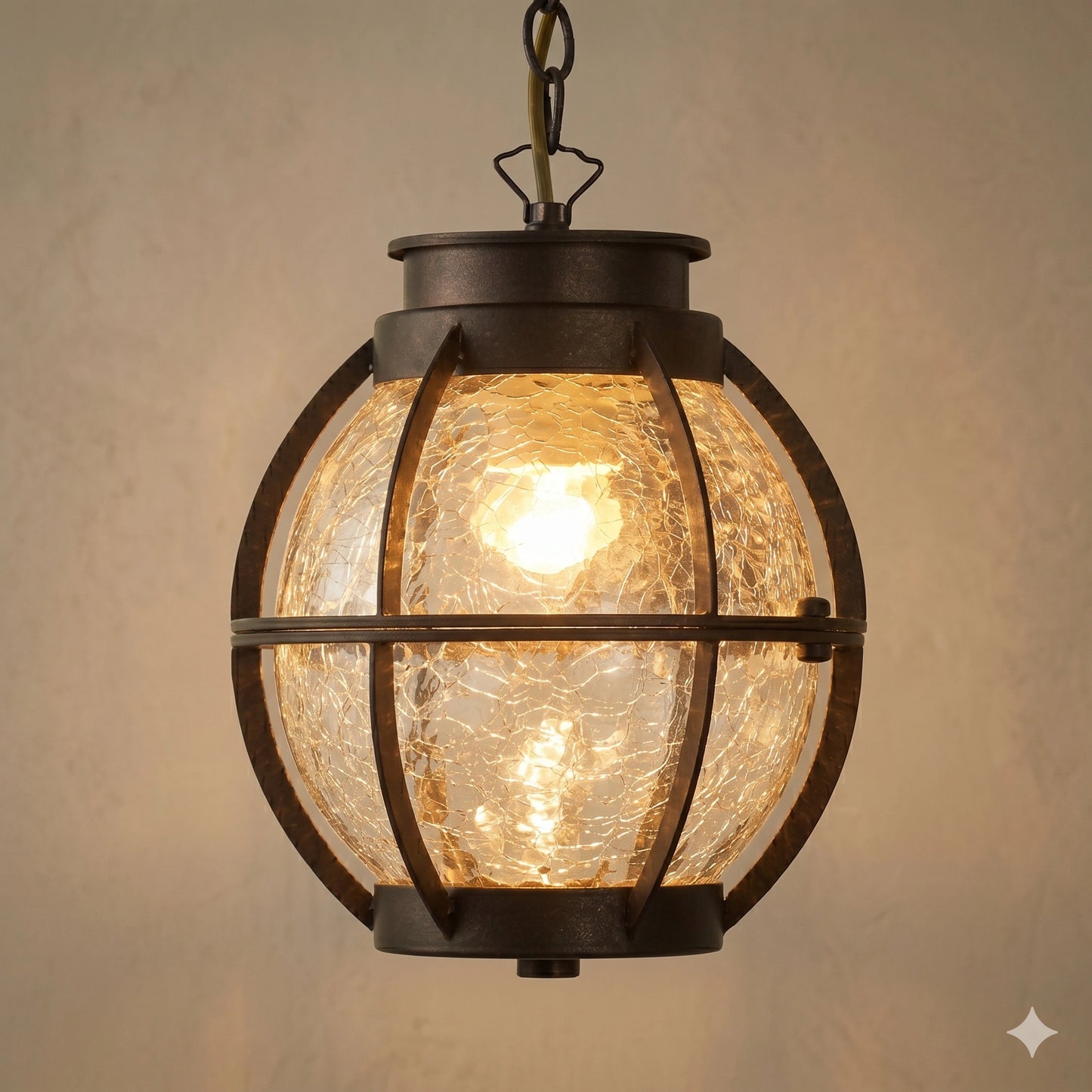 Elsewedy Rustic Bronze Outdoor Hanging Lantern - Crack Glass E27 Waterproof Pendant (2229-1H)
