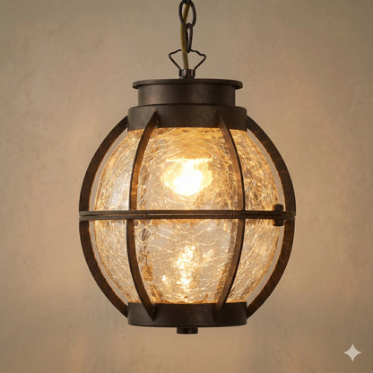 Elsewedy Rustic Bronze Outdoor Hanging Lantern - Crack Glass E27 Waterproof Pendant (2229-1H)