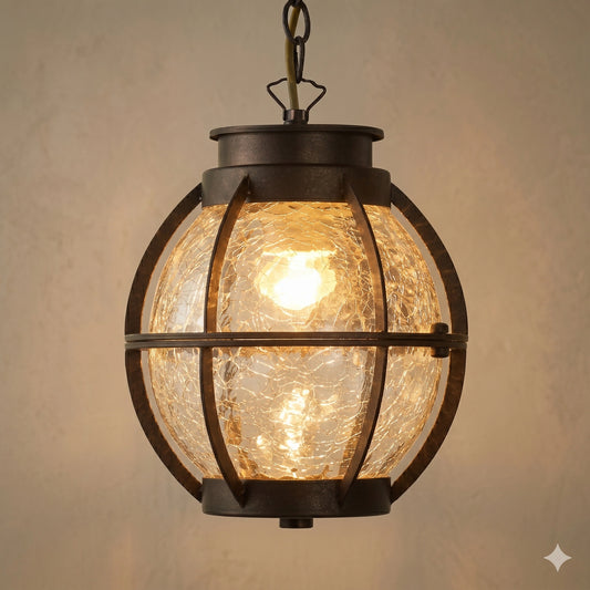 Elsewedy Rustic Bronze Outdoor Hanging Lantern - Crack Glass E27 Waterproof Pendant (2229-1H)