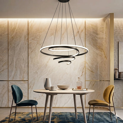 Elsewedy Modern Black LED Chandelier - Dimmable Pendant Light with Remote for High Ceilings (23004-D01A)