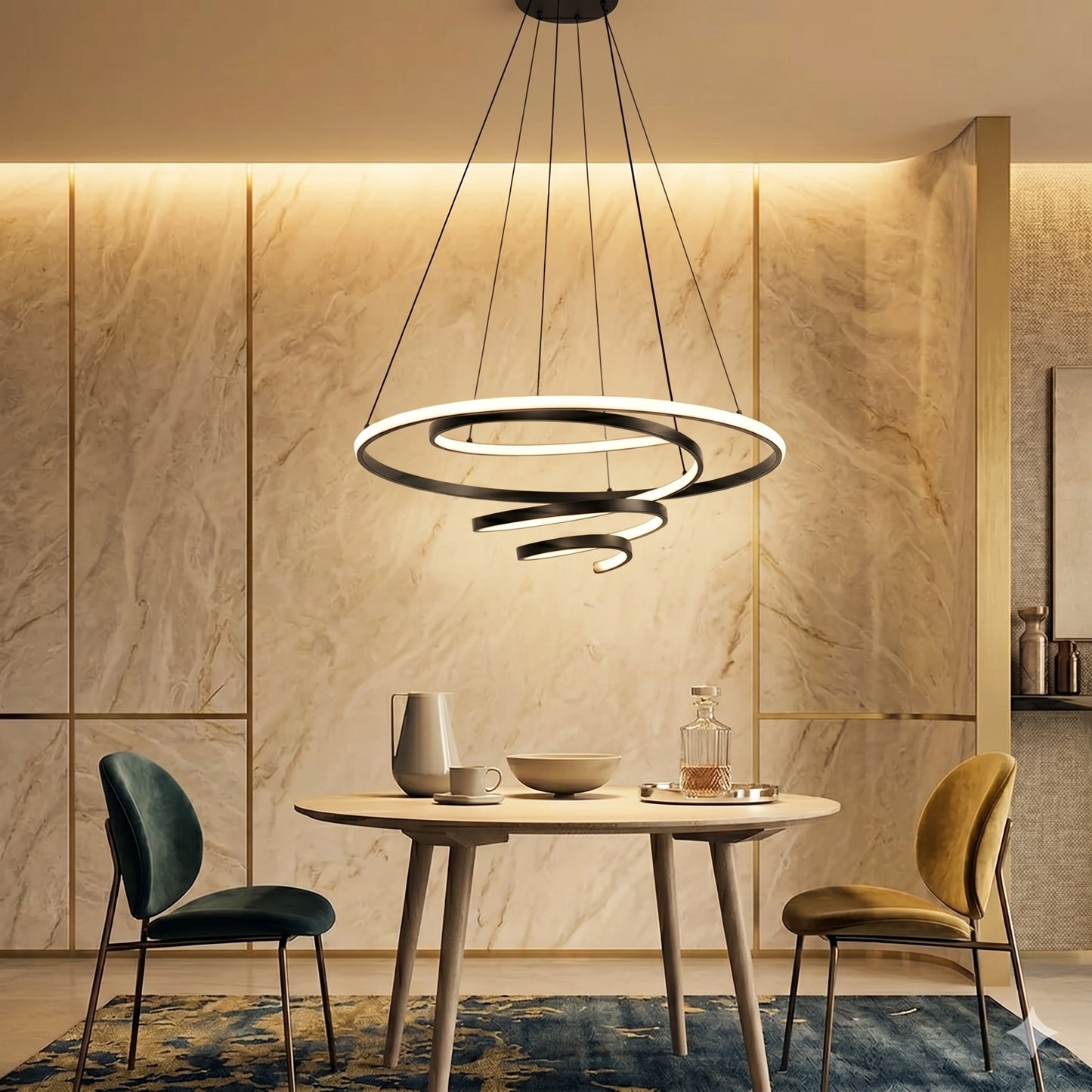 Elsewedy Modern Black LED Chandelier - Dimmable Pendant Light with Remote for High Ceilings (23004-D01A)
