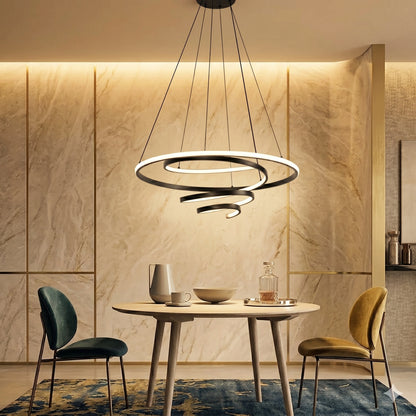 Elsewedy Modern Black LED Chandelier - Dimmable Pendant Light with Remote for High Ceilings (23004-D01A)