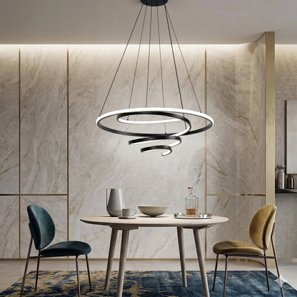 Elsewedy Modern Black LED Chandelier - Dimmable Pendant Light with Remote for High Ceilings (23004-D01A)