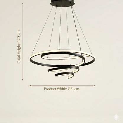 Elsewedy Modern Black LED Chandelier - Dimmable Pendant Light with Remote for High Ceilings (23004-D01A)