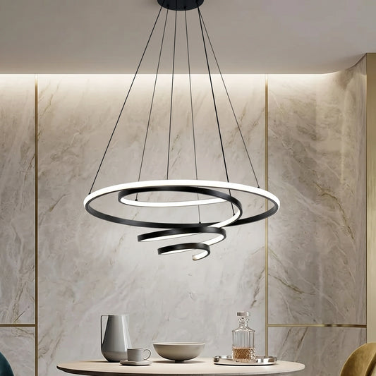 Elsewedy Modern Black LED Chandelier - Dimmable Pendant Light with Remote for High Ceilings (23004-D01A)