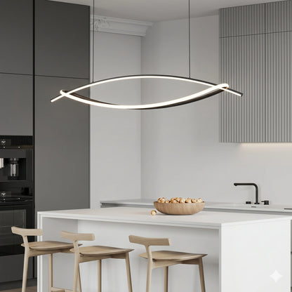Elsewedy Black Arch LED Chandelier - Modern Curved Pendant Light for High Ceilings (24021-BL)