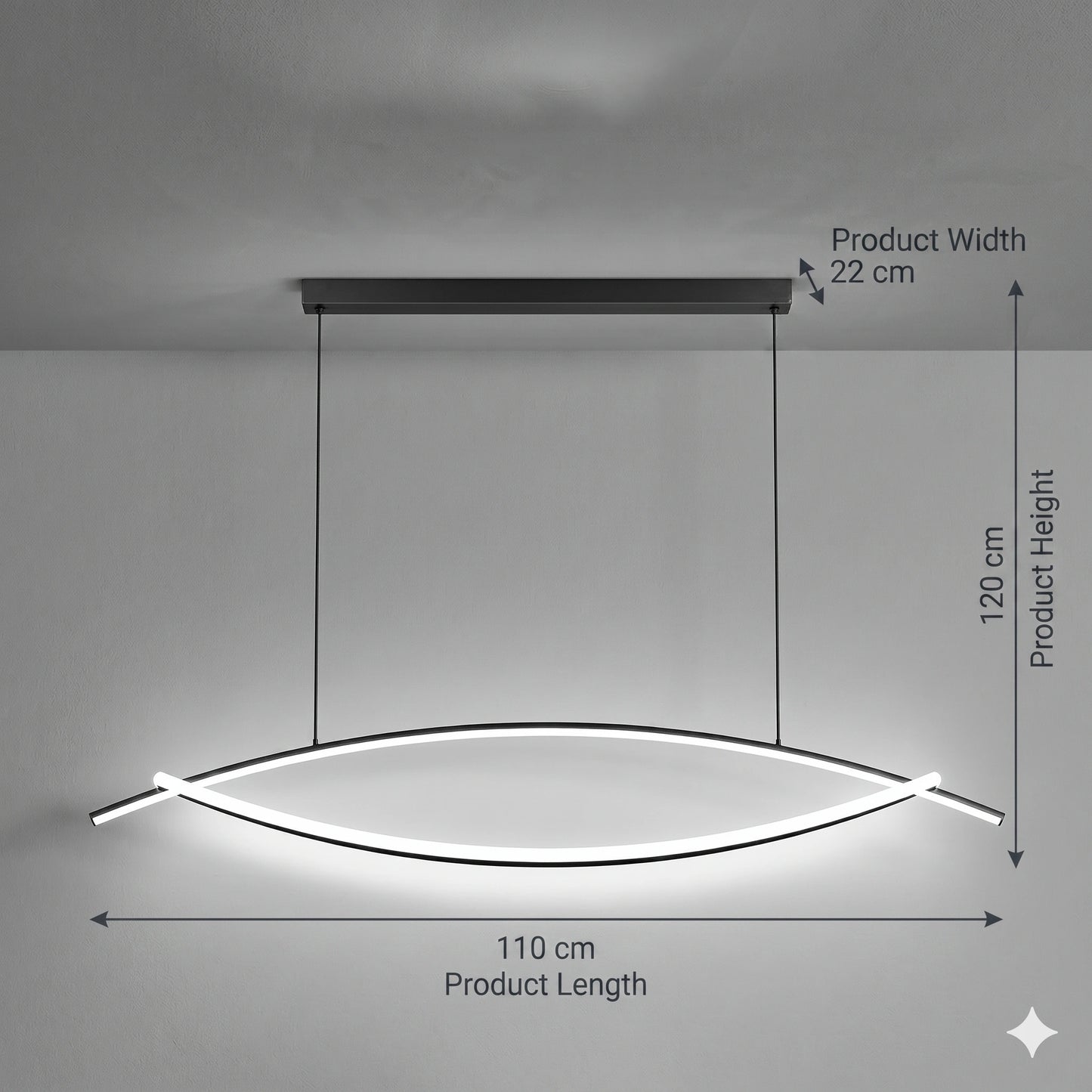 Elsewedy Black Arch LED Chandelier - Modern Curved Pendant Light for High Ceilings (24021-BL)