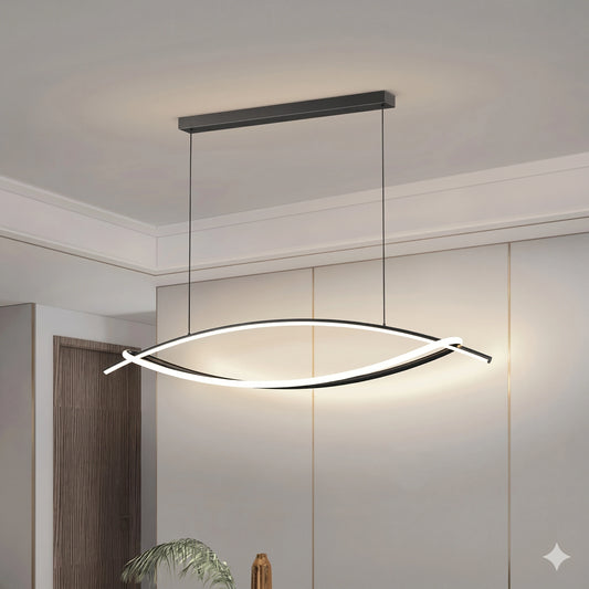 Elsewedy Black Arch LED Chandelier - Modern Curved Pendant Light for High Ceilings (24021-BL)