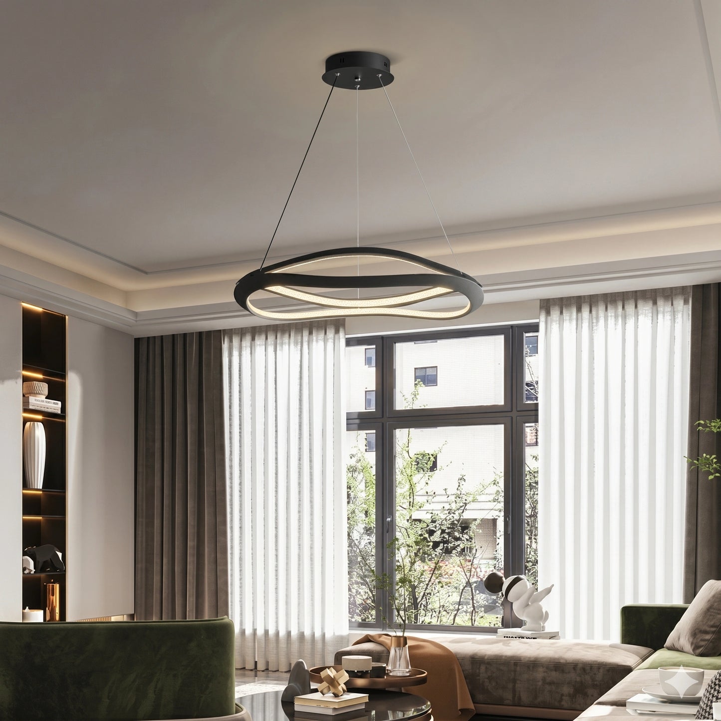Elsewedy 80cm Modern Linear LED Pendant Light - Black Adjustable Dining Table Chandelier (24022-800)