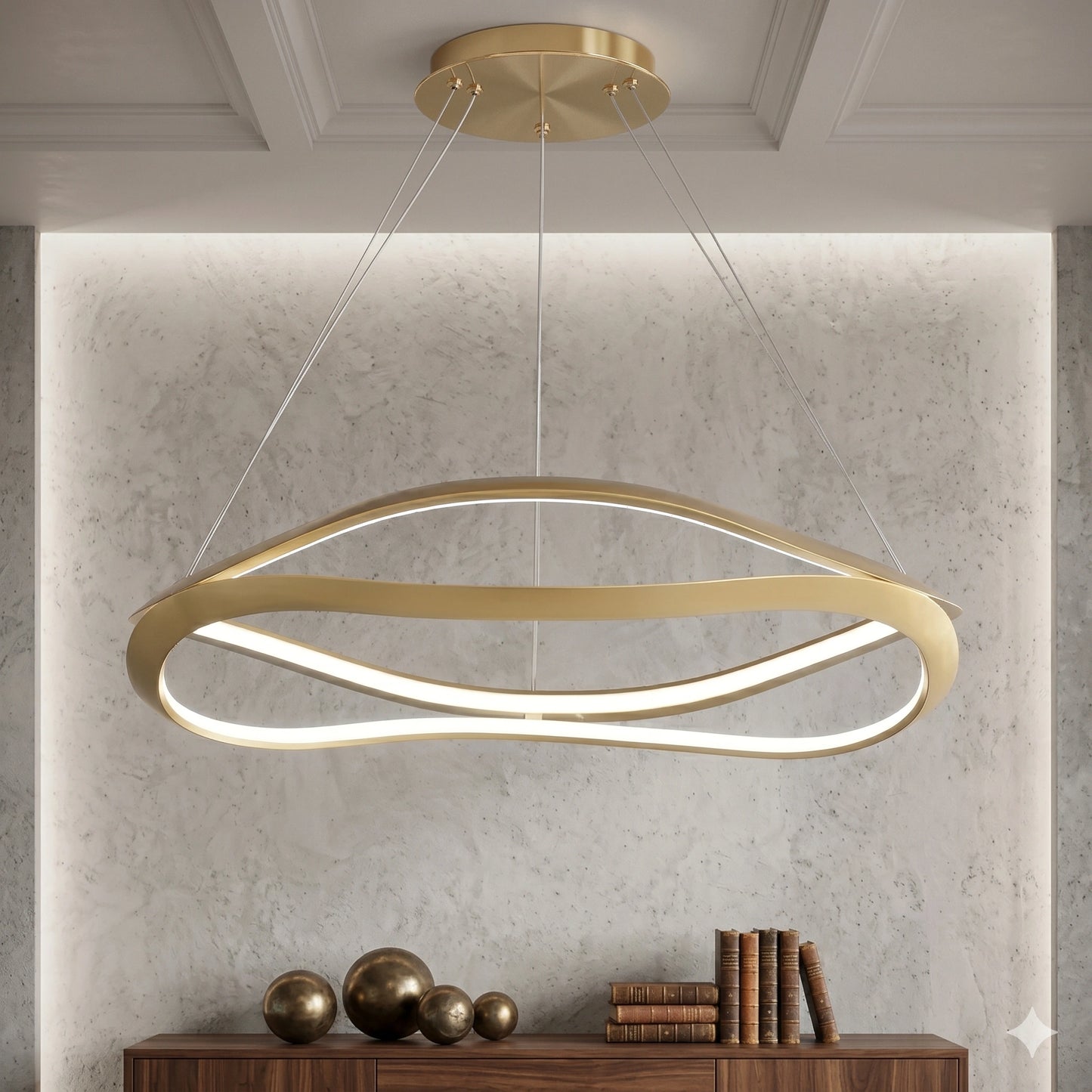 Elsewedy 80cm Modern Gold Linear LED Pendant - Adjustable Dining Table Chandelier (24022-800-GD)