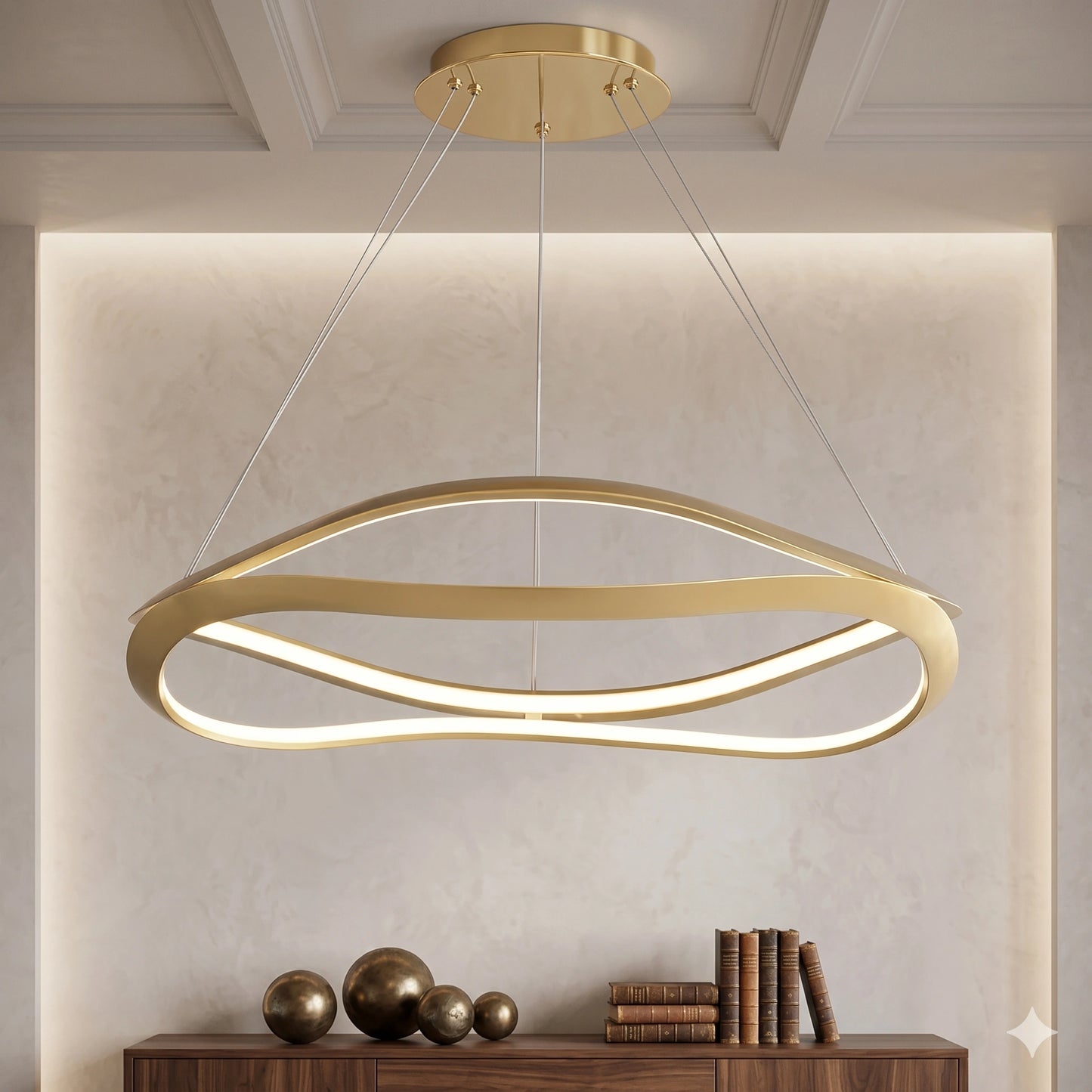 Elsewedy 80cm Modern Gold Linear LED Pendant - Adjustable Dining Table Chandelier (24022-800-GD)