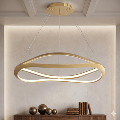 Elsewedy 80cm Modern Gold Linear LED Pendant - Adjustable Dining Table Chandelier (24022-800-GD)