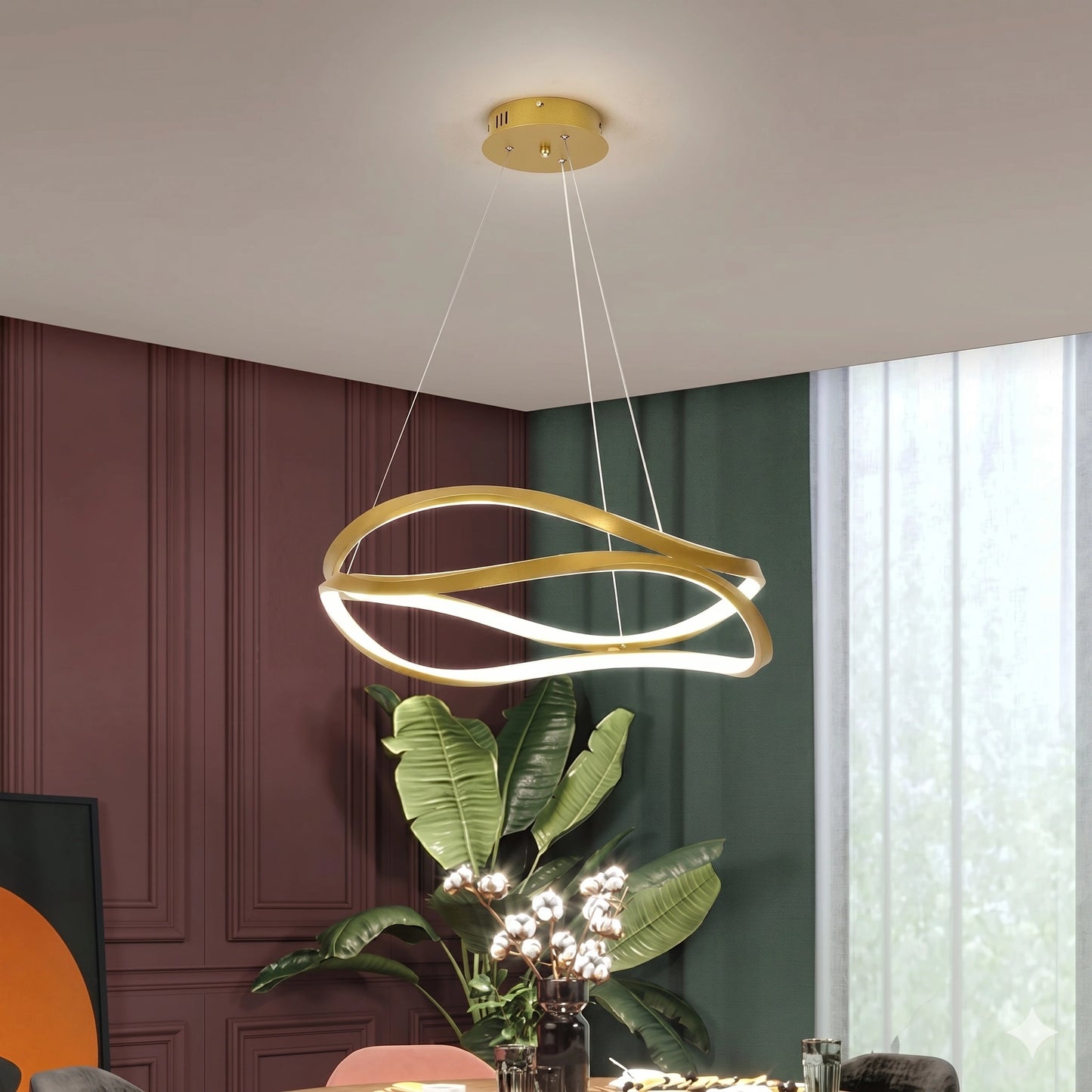 Elsewedy 80cm Modern Gold Linear LED Pendant - Adjustable Dining Table Chandelier (24022-800-GD)