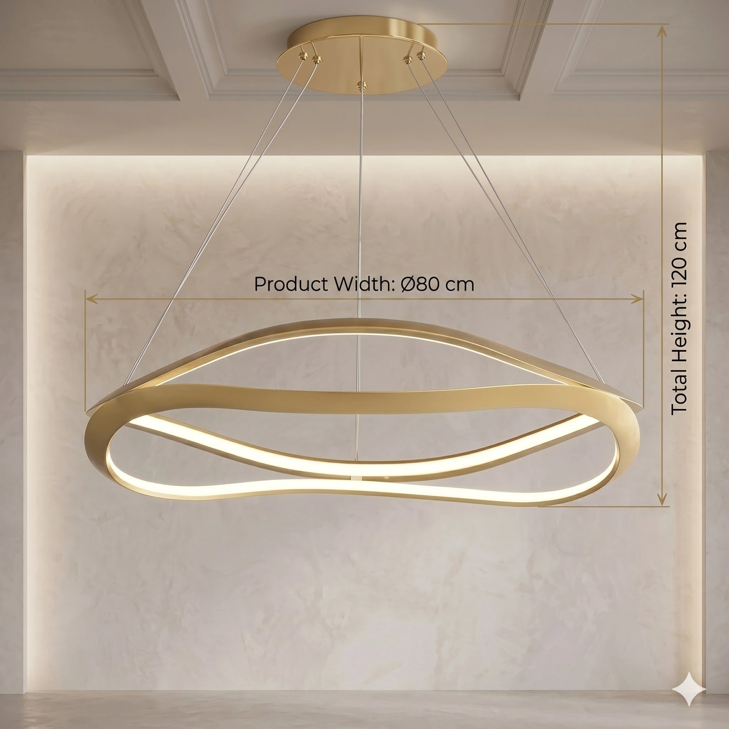 Elsewedy 80cm Modern Gold Linear LED Pendant - Adjustable Dining Table Chandelier (24022-800-GD)