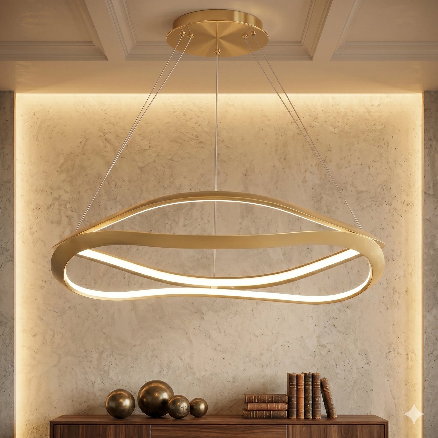 Elsewedy 80cm Modern Gold Linear LED Pendant - Adjustable Dining Table Chandelier (24022-800-GD)