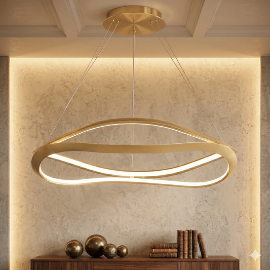 Elsewedy 80cm Modern Gold Linear LED Pendant - Adjustable Dining Table Chandelier (24022-800-GD)