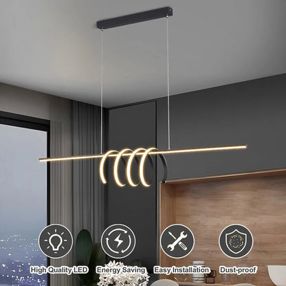 Elsewedy Nordic Linear LED Pendant Light - Black Metal Strip Tricolor Dimmable Chandelier (24023-BL)