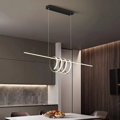 Elsewedy Nordic Linear LED Pendant Light - Black Metal Strip Tricolor Dimmable Chandelier (24023-BL)