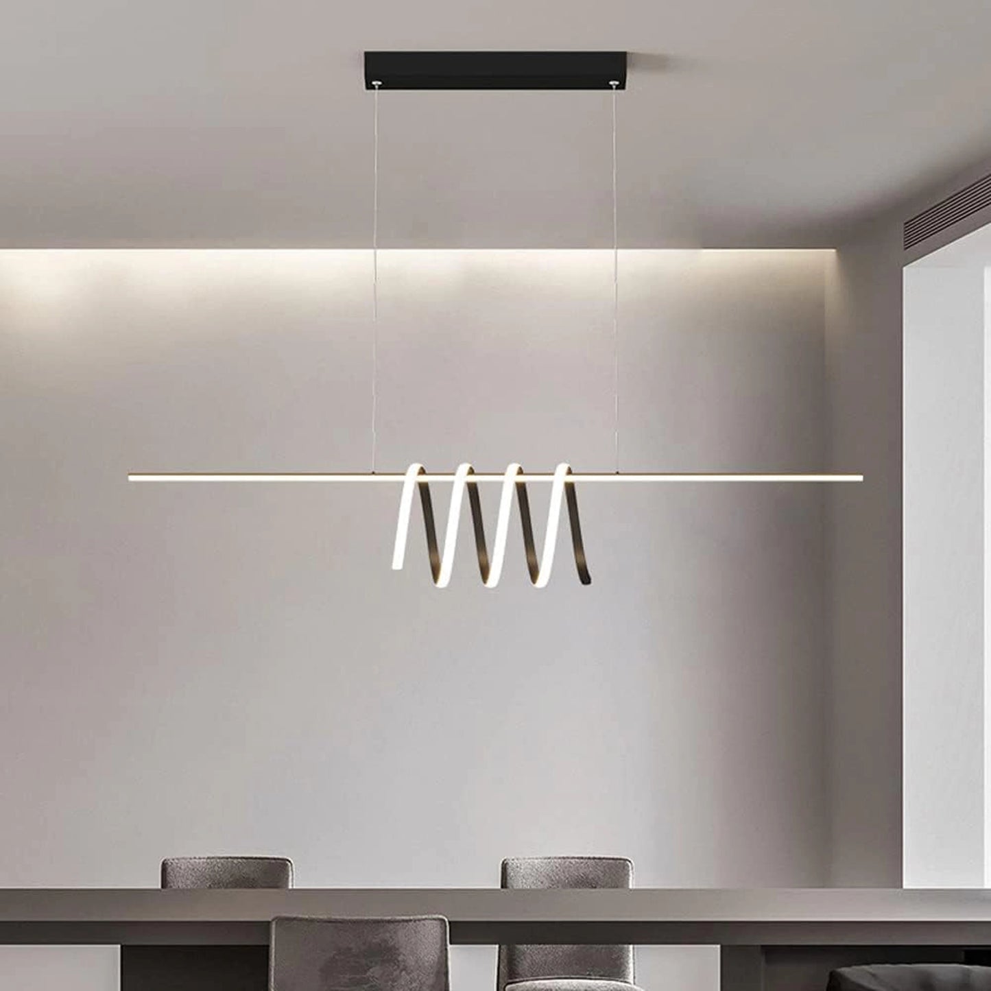 Elsewedy Nordic Linear LED Pendant Light - Black Metal Strip Tricolor Dimmable Chandelier (24023-BL)