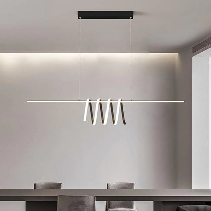 Elsewedy Nordic Linear LED Pendant Light - Black Metal Strip Tricolor Dimmable Chandelier (24023-BL)