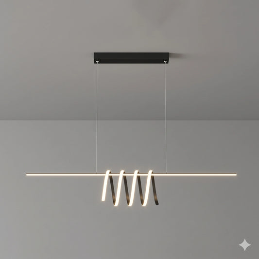Elsewedy Nordic Linear LED Pendant Light - Black Metal Strip Tricolor Dimmable Chandelier (24023-BL)