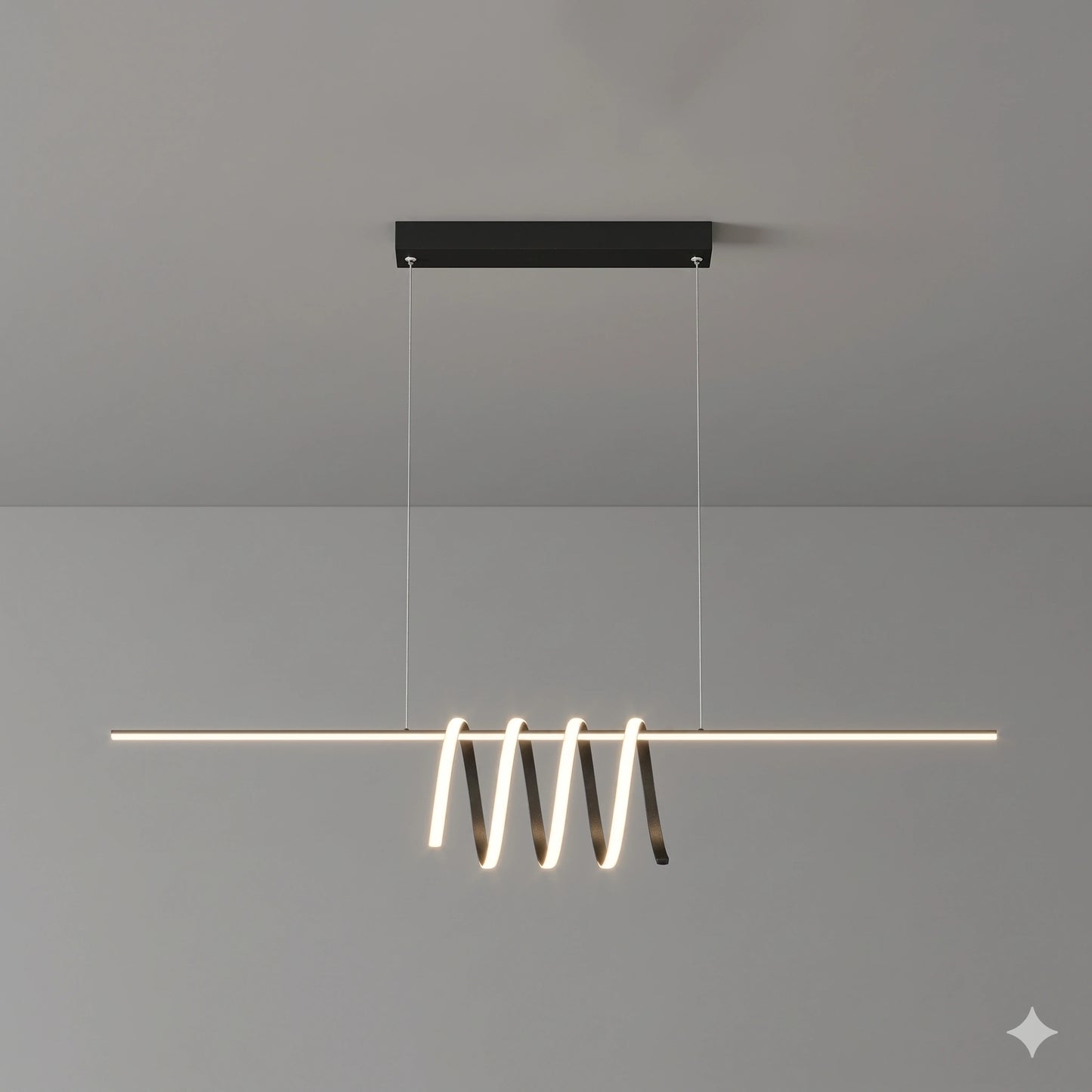 Elsewedy Nordic Linear LED Pendant Light - Black Metal Strip Tricolor Dimmable Chandelier (24023-BL)