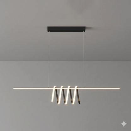 Elsewedy Nordic Linear LED Pendant Light - Black Metal Strip Tricolor Dimmable Chandelier (24023-BL)