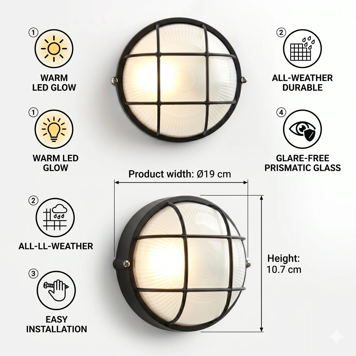 Egylux Round Aluminum Nautical Bulkhead Light - IP54 Waterproof E27 Retro Industrial Wall Sconce (3011SB-EGX)