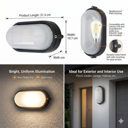 Egylux Black Nautical Grid Bulkhead Light - IP54 Waterproof E27 Wall & Ceiling Flush Mount Lamp (3022B-EGX)