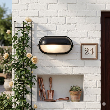 Egylux Black Oval Eyelid Bulkhead Light - IP54 Weatherproof E27 Wall Outdoor Lamp (3023B-EGX)