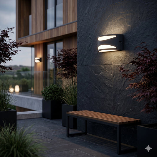 Egylux Half Moon Outdoor Wall Lamp - IP54 Waterproof Black Metal E27 Exterior Security Light (3301B-EGX)