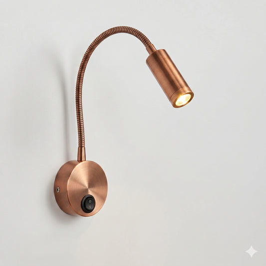 Elsewedy 3W Red Bronze LED Reading Light - 3000K Warm White Flexible Gooseneck Wall Lamp with Switch (40-01C)