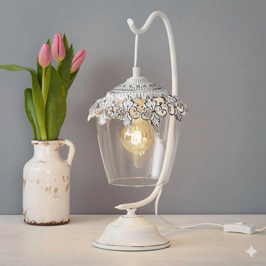 Eglo Sudbury Industrial Silver Table Lamp - 17cm Glass Shade Bedside Light with 6W LED Bulb (49293)