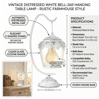 Eglo Sudbury Industrial Silver Table Lamp - 17cm Glass Shade Bedside Light with 6W LED Bulb (49293)