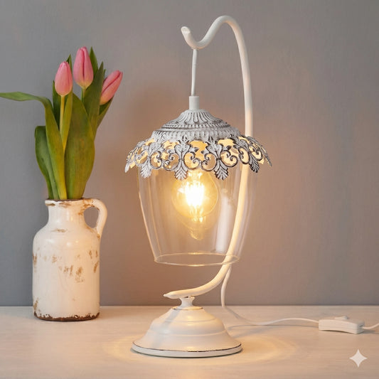 Eglo Sudbury Industrial Silver Table Lamp - 17cm Glass Shade Bedside Light with 6W LED Bulb (49293)